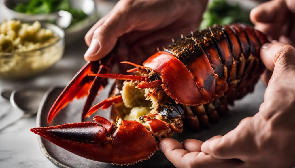 exposing lobster tail meat